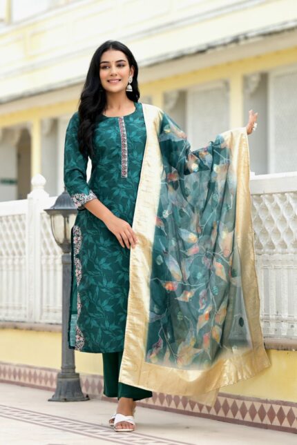 Tusser Silk Kurta Pant Set with Banarasi Tussar Dupatta